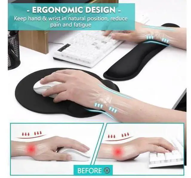 Alt view image 6 of 6 - Ergonomic Keyboard & Mouse Wrist Rest Set, Memory Foam Wrist Support Pad for Comfortable Typing, Classic Black Keyboard Mouse Wrist Cushion Kit
