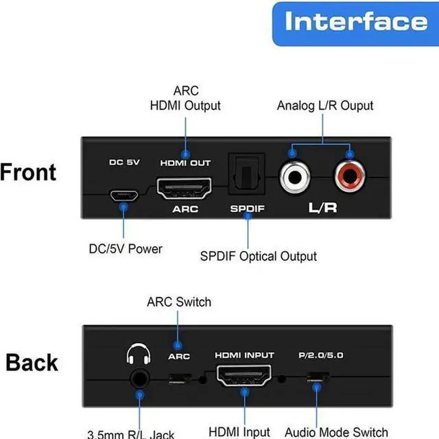 Alt view image 2 of 5 - Torpedo Nova HDMI 2.0 Audio Extractor, HDMI to HDMI with ARC + Optical SPDIF + RCA L/R Audio Separator, HDCP 2.2, Supports Standalone Audio Operation