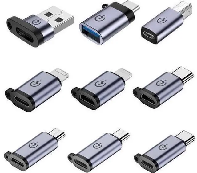 Main image of 9 Pack USB C Adapter Set, USB-C to Micro USB, USB-C to USB A, USB A to USB-C, USB-C to USB B Converter Plug, Multi-Type Portable USB Type C Connector Kit for Smartphone, Laptop, Power Bank, Hard Drive