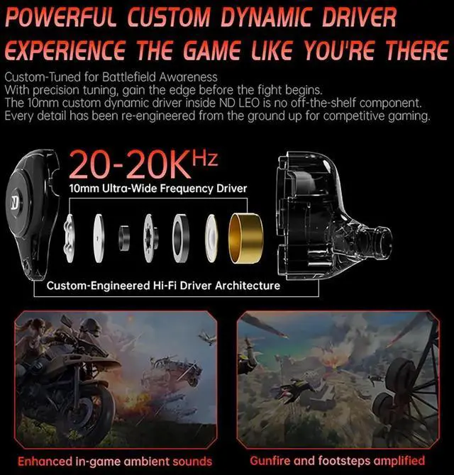 Alt view image 3 of 7 - ND Leo IEM In Ear Monitor Earbuds, 10mm Custom Dynamic Driver Wired Earphones, Dual-Mode Tuning for Music & Gaming, HiFi In-Ear Headphones for Gamers, Musicians, Singers, DJ Stage Monitoring