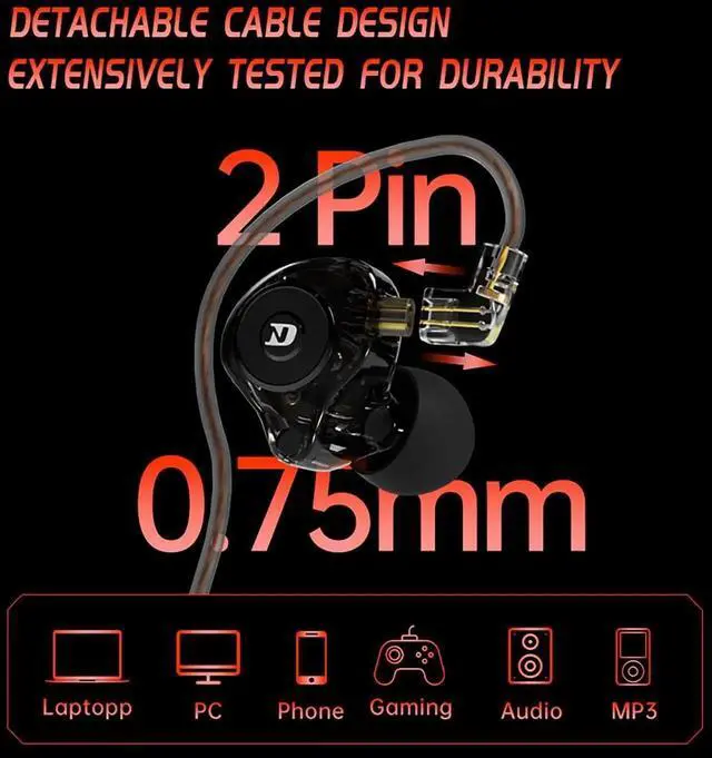 Alt view image 2 of 7 - ND Leo IEM In Ear Monitor Earbuds, 10mm Custom Dynamic Driver Wired Earphones, Dual-Mode Tuning for Music & Gaming, HiFi In-Ear Headphones for Gamers, Musicians, Singers, DJ Stage Monitoring