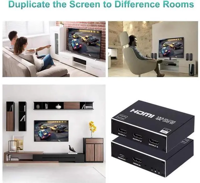 Alt view image 2 of 7 - 1x3 HDMI Splitter 1 in 3 Out, 4K@30Hz 3D HDMI Audio Video Distributor Box, Duplicate Same Image to 3 Displays, Compatible with HDTV, STB, DVD Player, PS3, Game Console, Projector (eokCXOY)