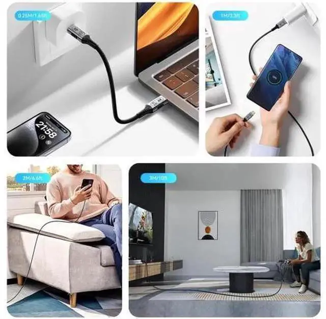 Alt view image 6 of 7 - Short USB-C to USB-C Cable, USB 3.2 Gen 2 20Gbps Data Transfer, 4K@60Hz Video Output, 240W PD Fast Charging Type C Cord, Compatible with Laptop, Monitor, Smartphone, Power Bank, 1.65FT