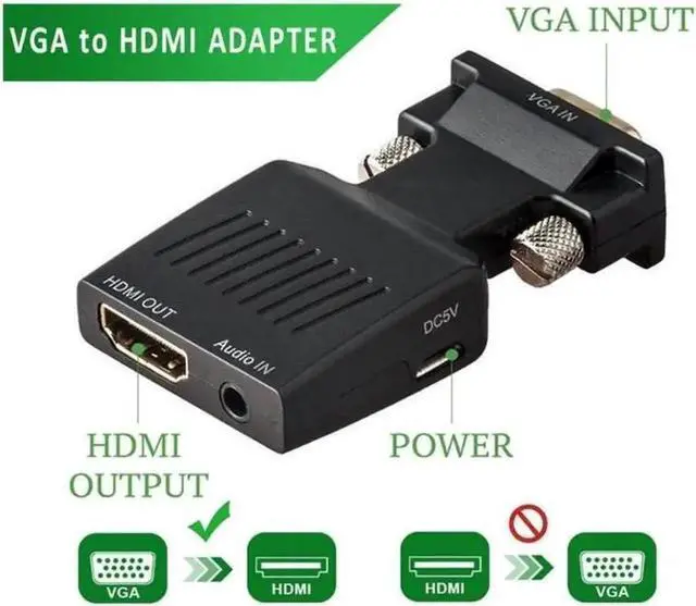 Main image of VGA to HDMI Adapter with Audio, 1080P VGA Male to HDMI Female Converter, Active Video Audio Adaptor, Connect VGA Desktop Laptop PC to HDMI TV, Monitor, Projector, Display Screen