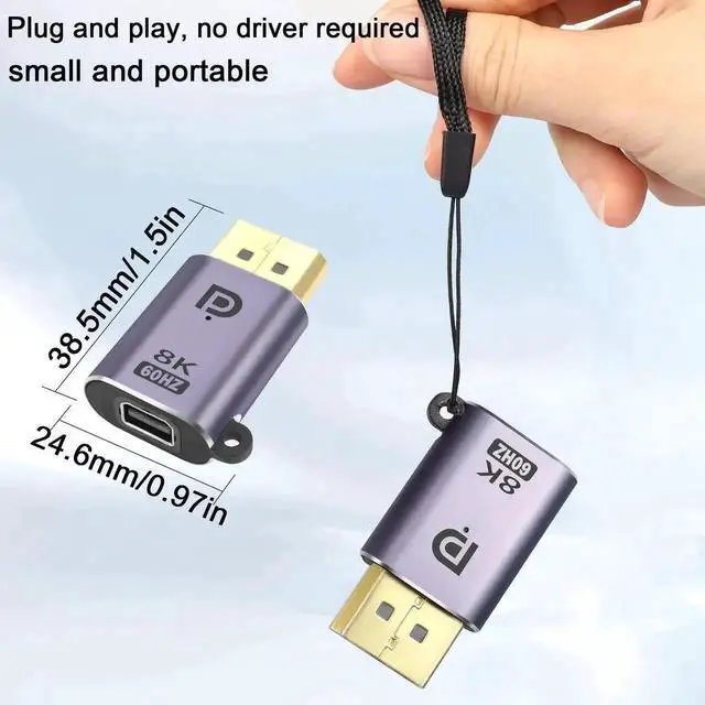 Alt view image 3 of 6 - 2Pcs DP to Mini DP Adapter 8K@60Hz DP 1.4 Male to Mini DisplayPort Female Connector, LED Indicator with Hanging Hole, Compatible with MacBook, Surface, Laptop, Tablet, Monitor, HDTV