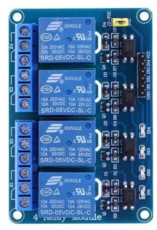 Main image of 5V 4-Channel Relay Module with Optocoupler Isolation, 4 Way Relay Switch Board Compatible with AVR, 51, PIC Microcontroller Development Projects