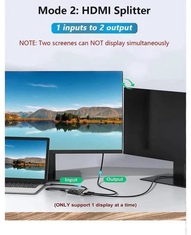 Alt view image 7 of 7 - 2 in 1 Out HDMI 2.1 Switch, 8K 2X1 HDMI Switcher 4K 120Hz 48Gbps High Speed, Manual Button Switch, Support HDCP2.3 & Dynamic HDR for 8K TV, PS5, Xbox Series X