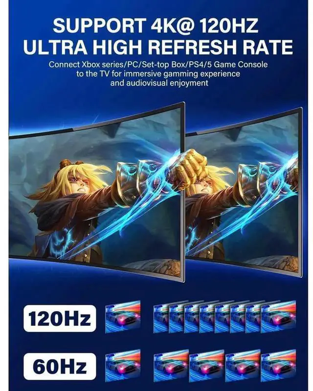 Alt view image 2 of 7 - 2 in 1 Out HDMI 2.1 Switch, 8K 2X1 HDMI Switcher 4K 120Hz 48Gbps High Speed, Manual Button Switch, Support HDCP2.3 & Dynamic HDR for 8K TV, PS5, Xbox Series X