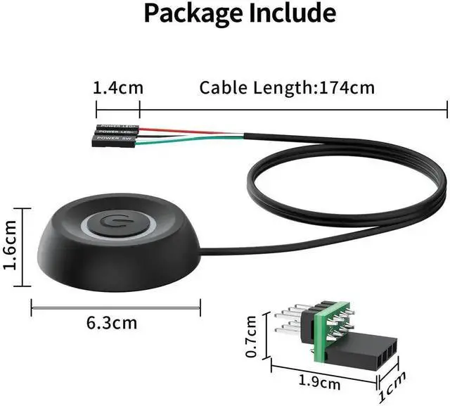 Alt view image 2 of 6 - PC External Power Button, Desktop Computer Power Switch with LED Indicator, PC Power SW Extension Cable ON Off Control for Motherboard
