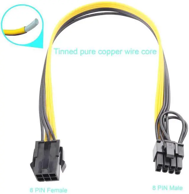 Alt view image 3 of 5 - 6 Pin Female to 8 Pin (6+2) Male PCIe GPU Power Adapter Cable, PCI Express Graphics Card Power Supply Cable for Computer, Pack of 2