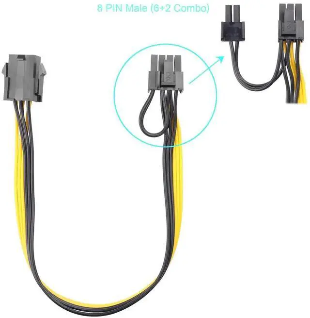 Alt view image 2 of 5 - 6 Pin Female to 8 Pin (6+2) Male PCIe GPU Power Adapter Cable, PCI Express Graphics Card Power Supply Cable for Computer, Pack of 2