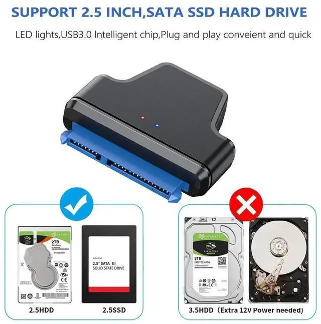 Alt view image 4 of 5 - USB 3.0 to SATA 3 Adapter Cable, SATA to USB Hard Drive Connector for 2.5" HDD & 3.5" SSD, External Hard Disk Converter (Adapter Only)