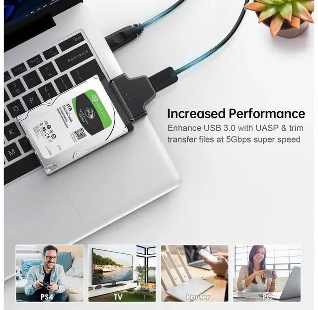 Alt view image 3 of 5 - USB 3.0 to SATA 3 Adapter Cable, SATA to USB Hard Drive Connector for 2.5" HDD & 3.5" SSD, External Hard Disk Converter (Adapter Only)