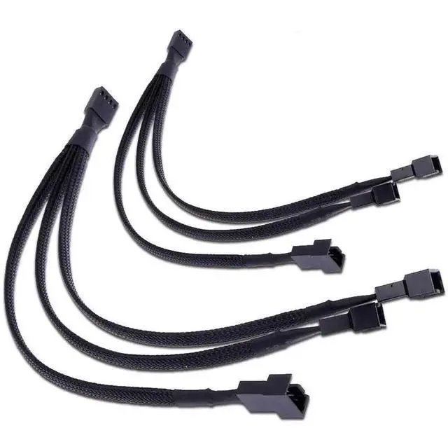 Main image of 10 Inches PWM Fan Splitter Cable, 1 to 3 4 Pin Sleeved Braided Y Splitter, PC Fan Extension Power Converter Cable for Computer Case, Pack of 2