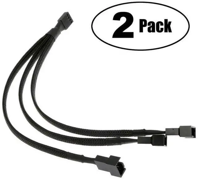 Alt view image 3 of 4 - 10 Inches PWM Fan Splitter Cable, 1 to 3 4 Pin Sleeved Braided Y Splitter, PC Fan Extension Power Converter Cable for Computer Case, Pack of 2