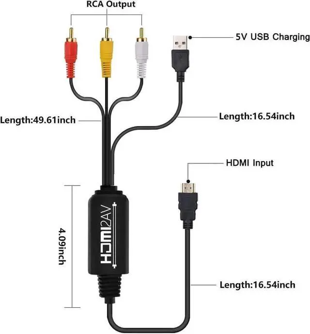 Alt view image 3 of 6 - NewBEP HDMI to RCA Cable, HDMI Male to 3RCA AV Converter Adapter, Convert Digital HDMI Signal to Analog AV CVBS, Compatible with Fire TV, Roku, PC, Laptop, Xbox, PS4, HDTV, DVD Player