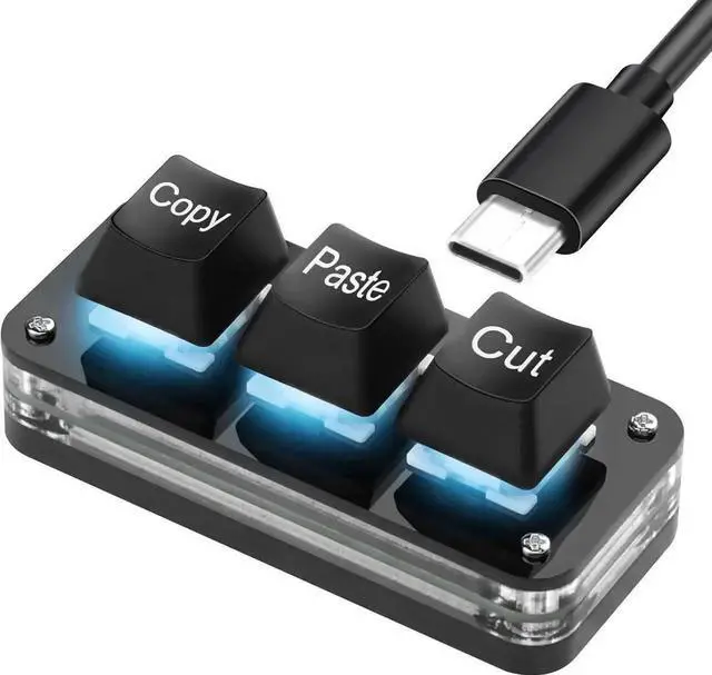 Main image of Mini 3-Key Programmable Macro Keypad, Hot Swappable Mechanical Keyboard with LED Light, Custom Cut Copy Paste Shortcut Keypad for Work and Gaming