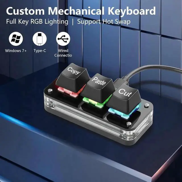 Alt view image 6 of 7 - Mini 3-Key Programmable Macro Keypad, Hot Swappable Mechanical Keyboard with LED Light, Custom Cut Copy Paste Shortcut Keypad for Work and Gaming