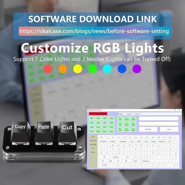 Alt view image 4 of 7 - Mini 3-Key Programmable Macro Keypad, Hot Swappable Mechanical Keyboard with LED Light, Custom Cut Copy Paste Shortcut Keypad for Work and Gaming