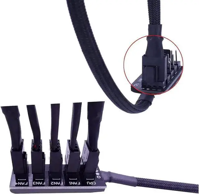 Alt view image 5 of 7 - 15 Inches 1 to 5 Way 4-Pin PWM Fan Splitter Cable, Motherboard Fan Power Extension Hub Adapter Cord for PC CPU Case Cooling 3-Pin & 4-Pin Fans