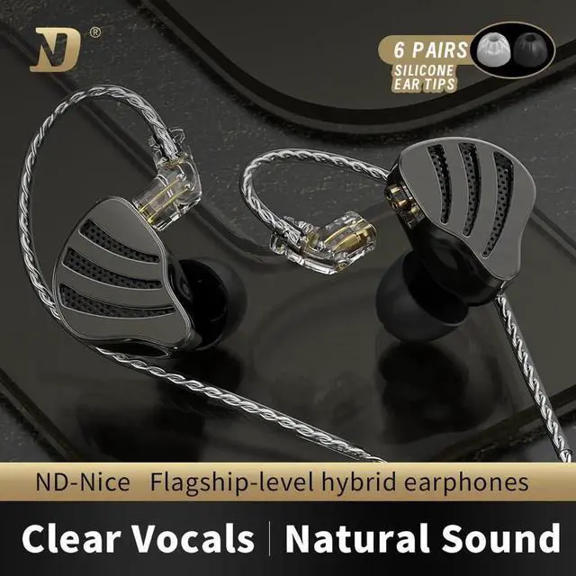 Alt view image 3 of 7 - ND Nice In Ear Monitor IEM Earphones, 1BA 1DD Hybrid Drivers HiFi Earbuds, Clear Sound Headphones with Metal Faceplate & 2 Pin Detachable Audio Cable