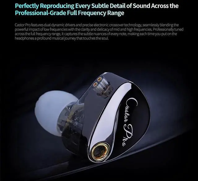 Alt view image 2 of 7 - Castor Pro Tunable In Ear Monitor IEM Earphones, Dual Dynamic Driver HiFi Gaming Earbuds with Adjustable Bass, 2PIN-C Detachable Replacement Cable