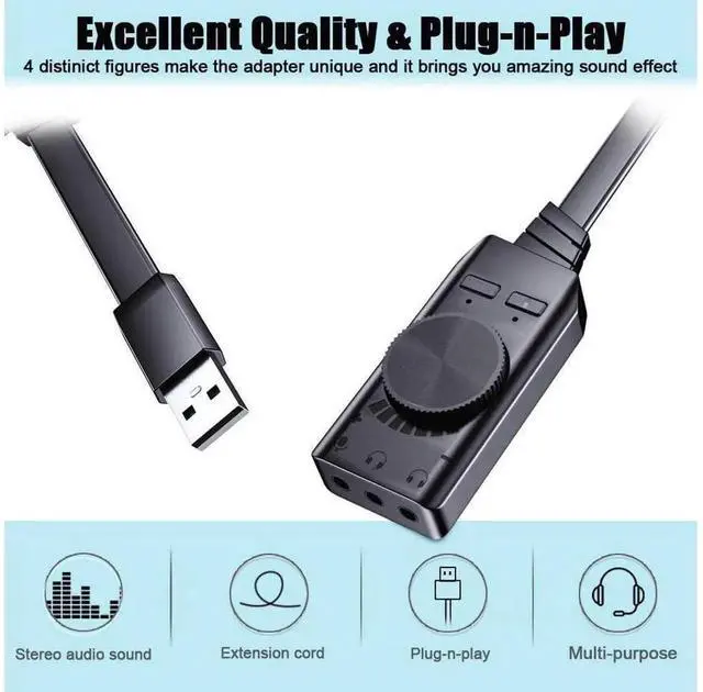 Alt view image 3 of 7 - BENGOO Virtual 7.1 USB External Sound Card Adapter, USB to 3.5mm AUX & Microphone Jack Stereo Audio Converter for Gaming Headset, PS4 Laptop Desktop Windows Mac Linux Plug and Play