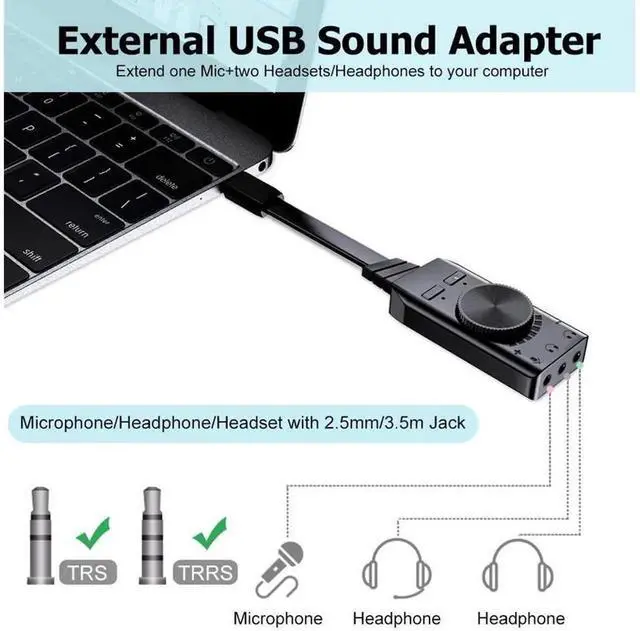 Alt view image 2 of 7 - BENGOO Virtual 7.1 USB External Sound Card Adapter, USB to 3.5mm AUX & Microphone Jack Stereo Audio Converter for Gaming Headset, PS4 Laptop Desktop Windows Mac Linux Plug and Play
