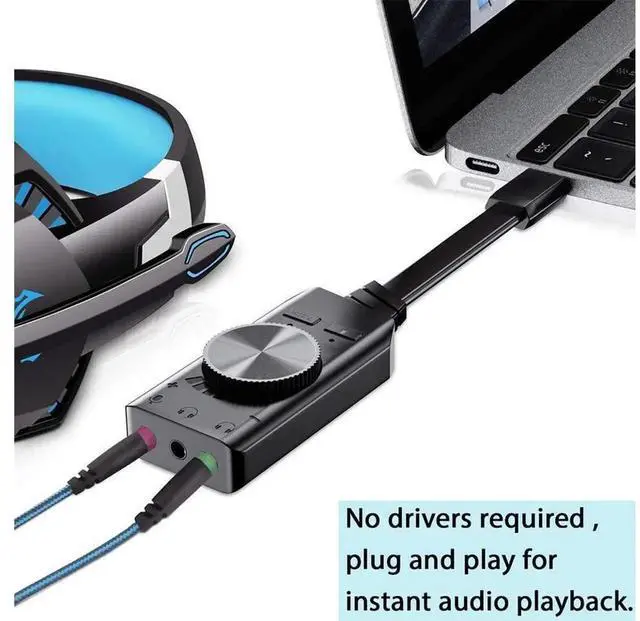 Alt view image 4 of 7 - BENGOO Virtual 7.1 USB External Sound Card Adapter, USB to 3.5mm AUX & Microphone Jack Stereo Audio Converter for Gaming Headset, PS4 Laptop Desktop Windows Mac Linux Plug and Play