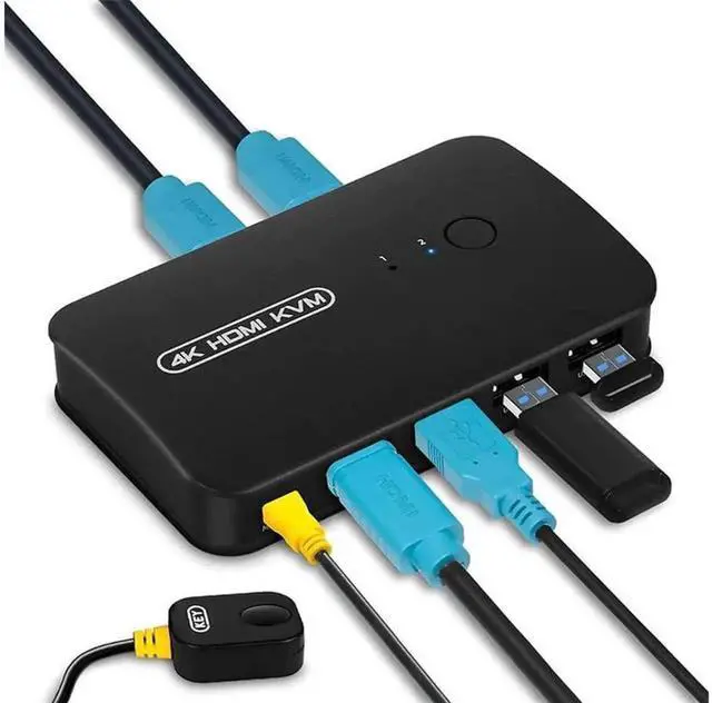 Main image of 2 Port HDMI USB KVM Switch Selector, 4K HDMI KVM Switcher Allows 2 Computers to Share One Monitor, Keyboard, Mouse and USB Peripherals Like Printer