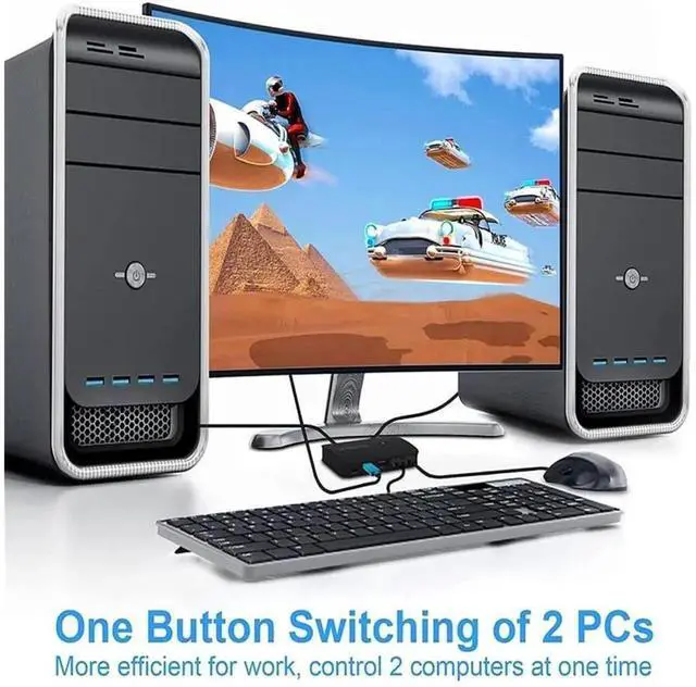 Alt view image 4 of 6 - 2 Port HDMI USB KVM Switch Selector, 4K HDMI KVM Switcher Allows 2 Computers to Share One Monitor, Keyboard, Mouse and USB Peripherals Like Printer