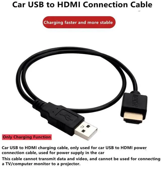 Alt view image 4 of 6 - 50CM Car USB to HDMI Fast Charging Cable, USB Male to HDMI Male Conversion Power Cord, Only for Vehicle Charging, Not Support Audio Video Signal Transmission