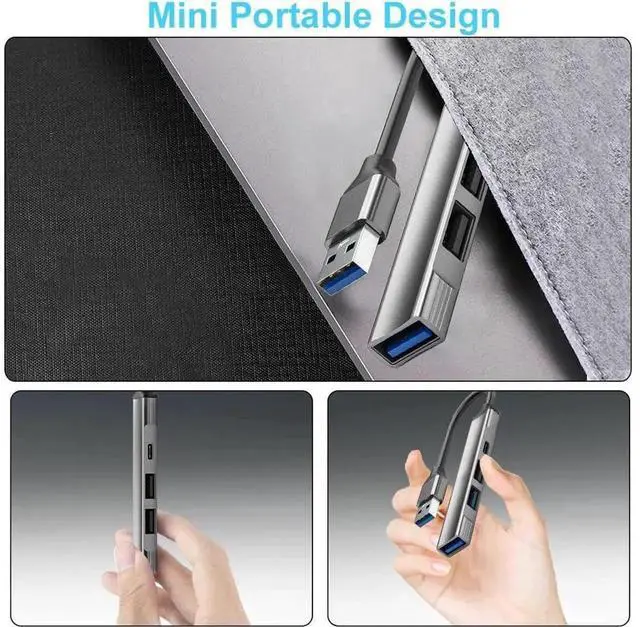 Alt view image 4 of 7 - 4-Port Ultra Slim USB Hub, USB 3.0 & USB 2.0 Mini Portable USB Splitter Expander Adapter for Laptop, MacBook Air, iMac Pro, Mac Mini/Pro, Surface Pro