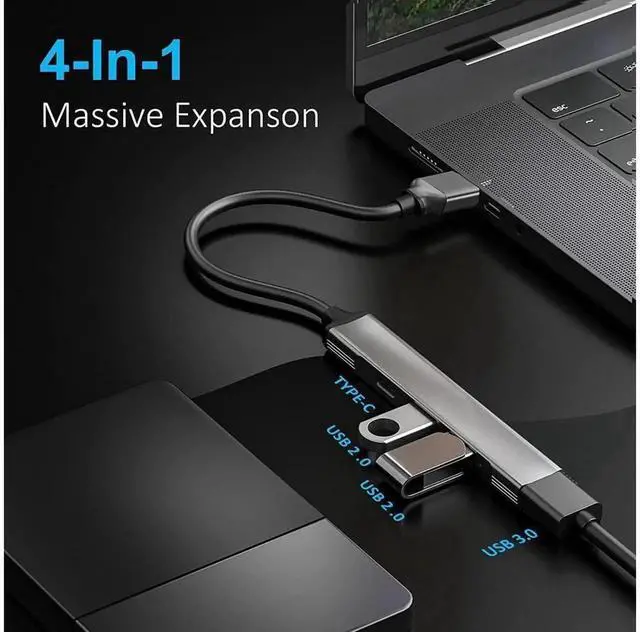 Alt view image 7 of 7 - 4-Port Ultra Slim USB Hub, USB 3.0 & USB 2.0 Mini Portable USB Splitter Expander Adapter for Laptop, MacBook Air, iMac Pro, Mac Mini/Pro, Surface Pro