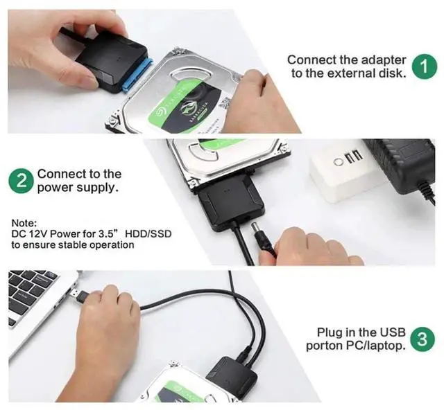 Alt view image 6 of 7 - eokCXOY USB 3.0 to SATA Adapter Cable, Super Speed SATA III Hard Drive Converter with Power Supply, UASP Supported for 2.5 Inch & 3.5 Inch HDD SSD