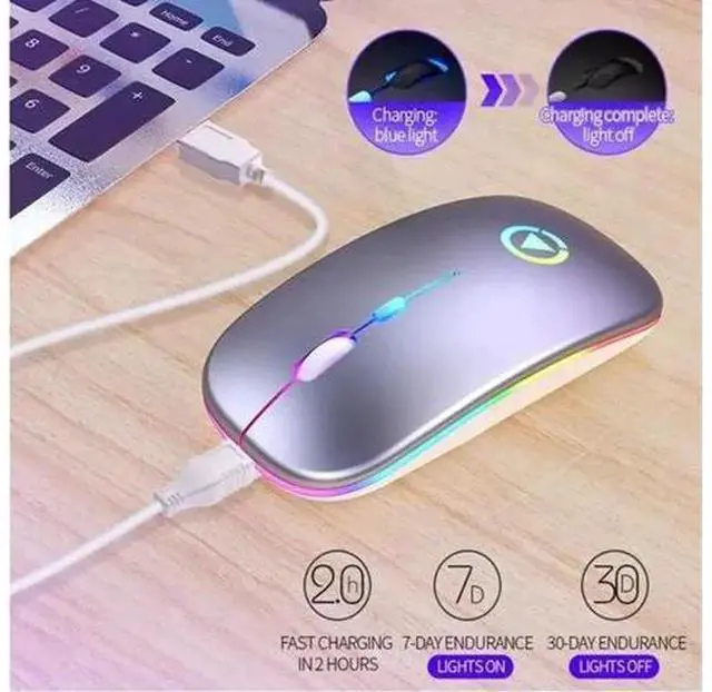 Alt view image 6 of 7 - 2.4GHz Wireless Rechargeable RGB Optical Mouse, Cordless USB Computer Mice for PC and Laptop