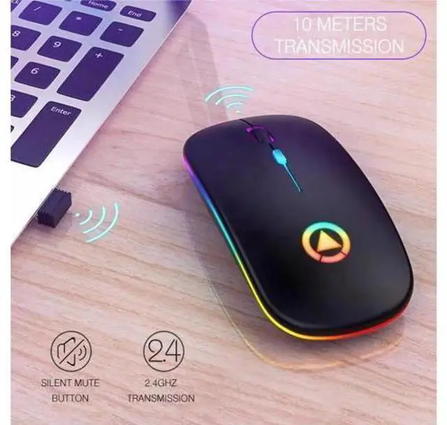 Alt view image 3 of 7 - 2.4GHz Wireless Rechargeable RGB Optical Mouse, Cordless USB Computer Mice for PC and Laptop