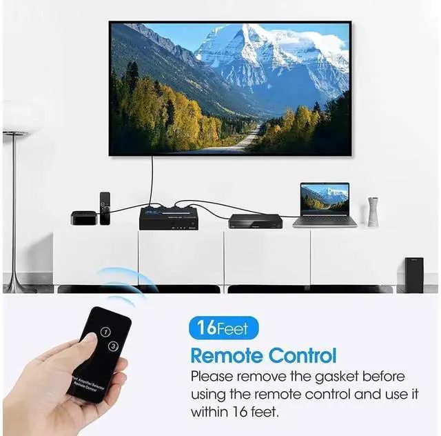 Alt view image 3 of 7 - OZQ2-1 3 in 1 Out HDMI Switcher with Remote Control, 3-Port 4K@60Hz HDMI Switch Selector Supports HDR, 3D, HDCP2.2 for PS5/4, Xbox, Nintendo Switch, Roku TV, Fire Stick