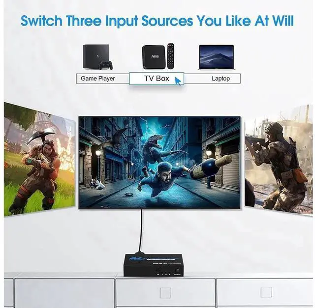 Alt view image 7 of 7 - OZQ2-1 3 in 1 Out HDMI Switcher with Remote Control, 3-Port 4K@60Hz HDMI Switch Selector Supports HDR, 3D, HDCP2.2 for PS5/4, Xbox, Nintendo Switch, Roku TV, Fire Stick