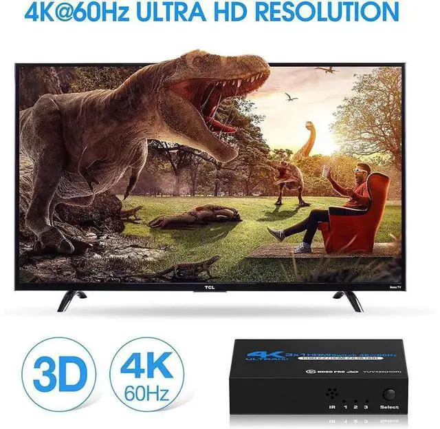 Alt view image 2 of 7 - OZQ2-1 3 in 1 Out HDMI Switcher with Remote Control, 3-Port 4K@60Hz HDMI Switch Selector Supports HDR, 3D, HDCP2.2 for PS5/4, Xbox, Nintendo Switch, Roku TV, Fire Stick