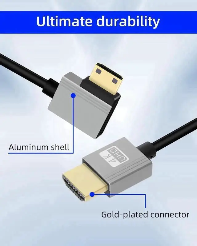Alt view image 6 of 7 - 4K 120Hz Left Angle Coiled Mini HDMI to HDMI Cable 2.2FT, HDMI 2.0 18Gbps 90 Degree Short Mini HDMI Cord Compatible with Canon, Nikon, Sony Camera, Camcorder, HDTV, Tablet