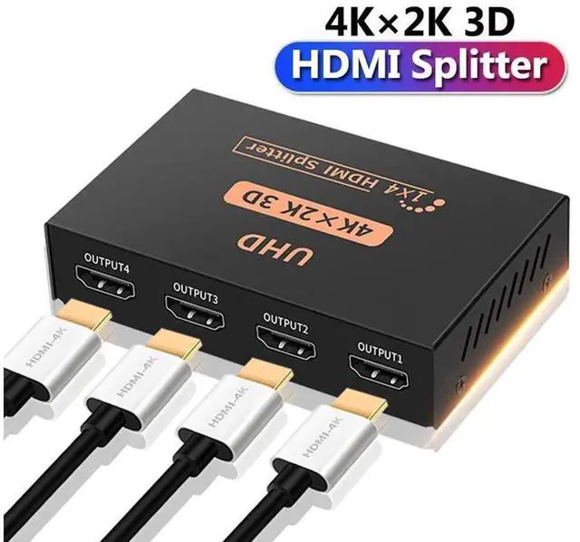 Main image of 1 in 4 Out HDMI Splitter 4 Port 1x4 HDMI Splitter, HDMI 1.4 Support 4Kx2K, 1080P, 3D Digital Audio, Black HDMI Video Splitter for HDTV, Monitor, Projector