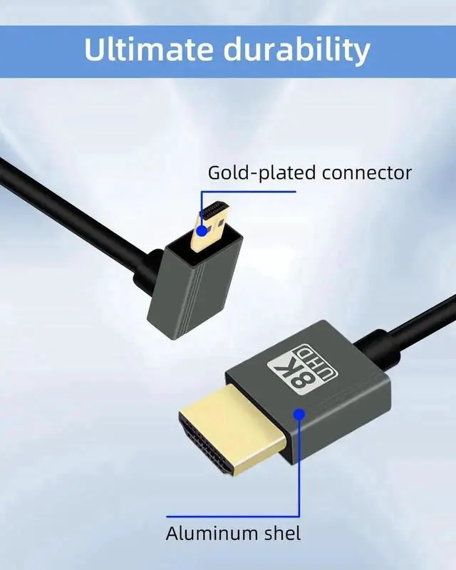 Alt view image 2 of 7 - 8K@60Hz Up Angle Coiled Micro HDMI to HDMI Cable 2.2FT, HDMI 2.1 48Gbps 270 Degree Short Micro HDMI Cord, Black Angled Cable Compatible with Camera, Camcorder, HDTV, Tablet