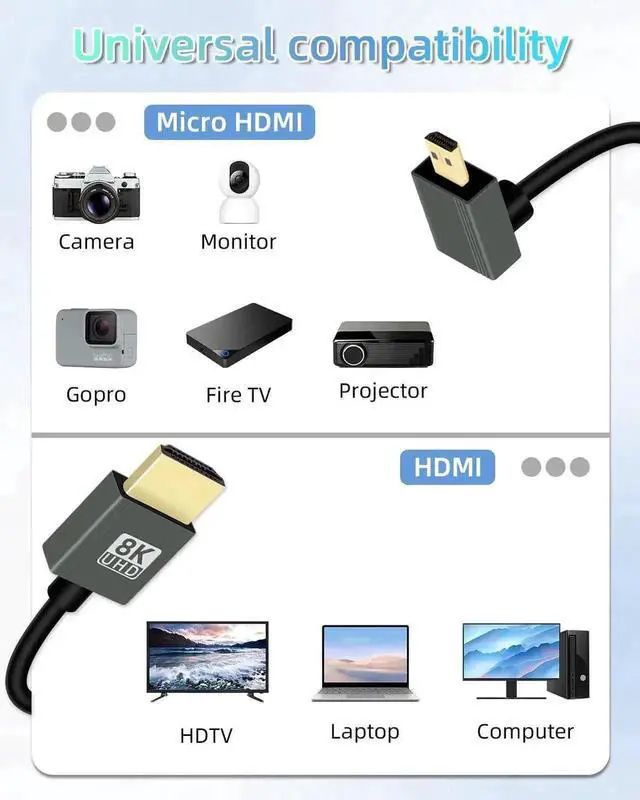 Alt view image 3 of 7 - 8K@60Hz Up Angle Coiled Micro HDMI to HDMI Cable 2.2FT, HDMI 2.1 48Gbps 270 Degree Short Micro HDMI Cord, Black Angled Cable Compatible with Camera, Camcorder, HDTV, Tablet
