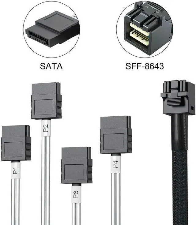 Alt view image 4 of 7 - MiniSAS HD SFF-8643 to 4 x SATA Breakout Cable 0.5M (1.6FT), Compatible with Server JBOD, Storage Tray and SAS RAID Controller