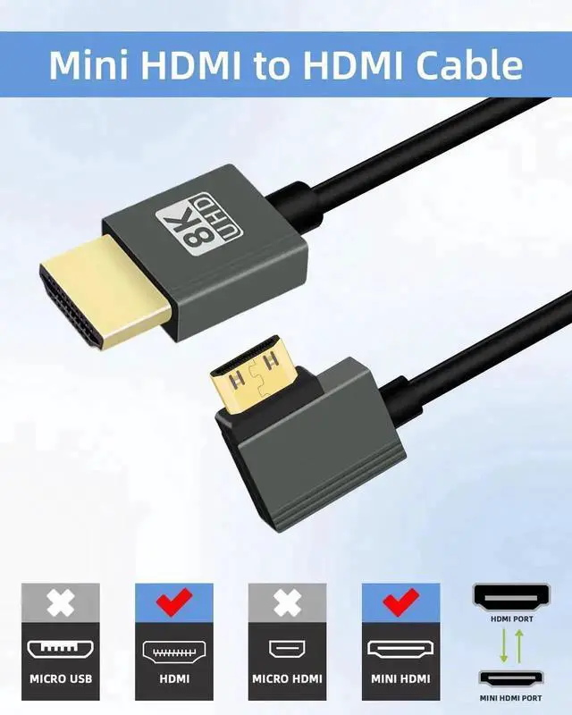 Alt view image 4 of 7 - 8K@60Hz Left Angle Coiled Mini HDMI to HDMI Cable 2.2FT, HDMI 2.1 48Gbps 90 Degree Spring Spiral Mini HDMI Cord Compatible with Camera, Camcorder, HDTV, Tablet