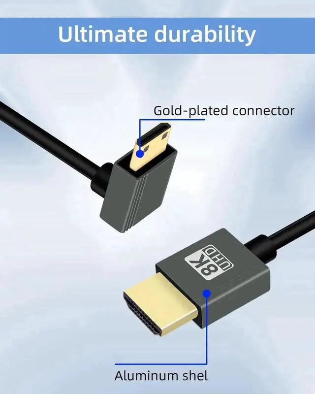 Alt view image 6 of 7 - 8K@60Hz Up Angle Spring Spiral Coiled Mini HDMI to HDMI Cable 2.2FT, HDMI 2.1 48Gbps 270 Degree Mini HDMI Cord for Camera, Camcorder, HDTV, Tablet