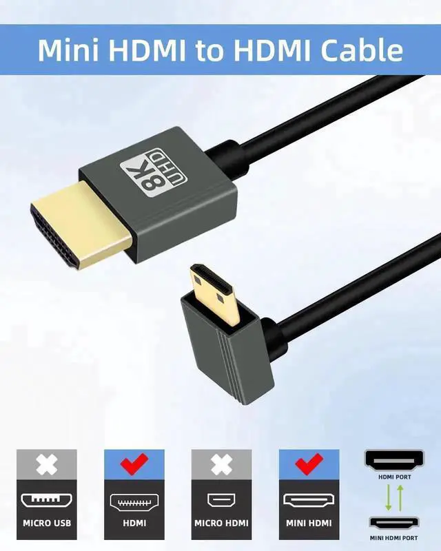 Alt view image 5 of 7 - 8K@60Hz Up Angle Spring Spiral Coiled Mini HDMI to HDMI Cable 2.2FT, HDMI 2.1 48Gbps 270 Degree Mini HDMI Cord for Camera, Camcorder, HDTV, Tablet