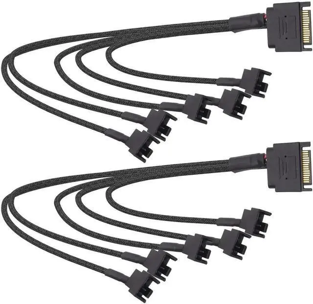 Main image of 15 Pin SATA to 5 x 3 Pin/4 Pin Fan Splitter Power Cable 27cm, SATA to PC Case Cooling Fan Adapter, 12V Fan Power Splitter, 2 Pack