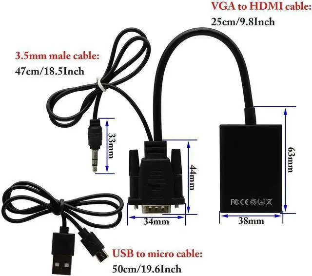 Alt view image 2 of 7 - VGA to HDMI Converter Adapter, VGA Male to HDMI Female 1080P Audio Video Adapter with Audio Cable & USB Power Cable, Compatible with Computer, Laptop, Projector, HDTV, Black